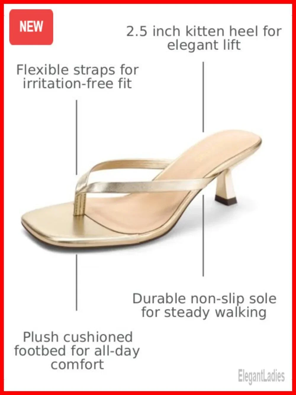 Kitten Heel Thong Sandals Square Open Toe 2.5in Slip On Women's Heels